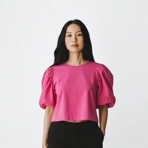 a new day Vibrant Pink Puff Sleeve Blouse